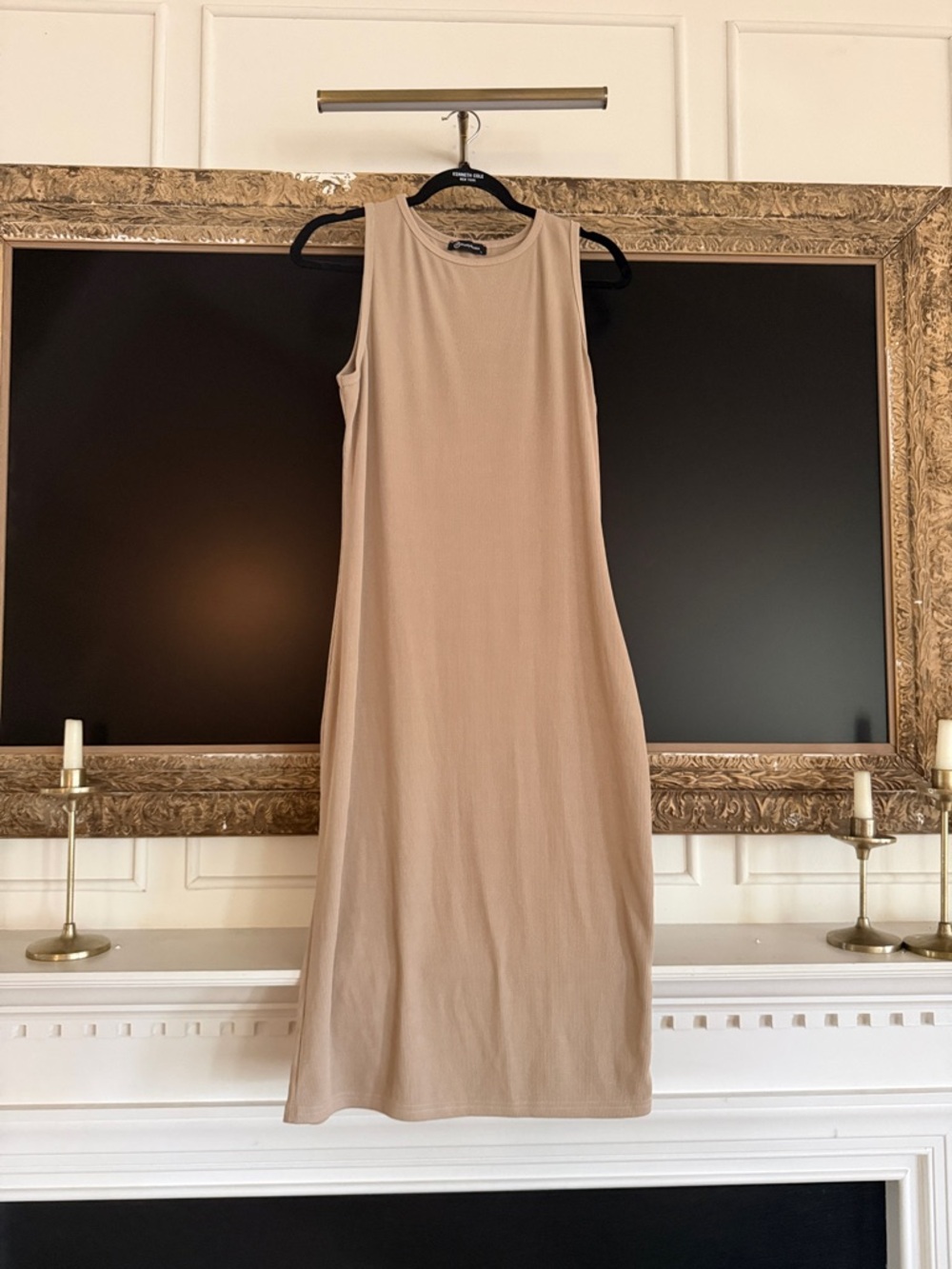 Sleeveless Neutral Midi Dress in Beige - Minimalist Women's Dress